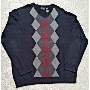 Axcess Sweater Men's XL Pullover V-neck Black‎ Gray Burgundy Argyle Pre-owned